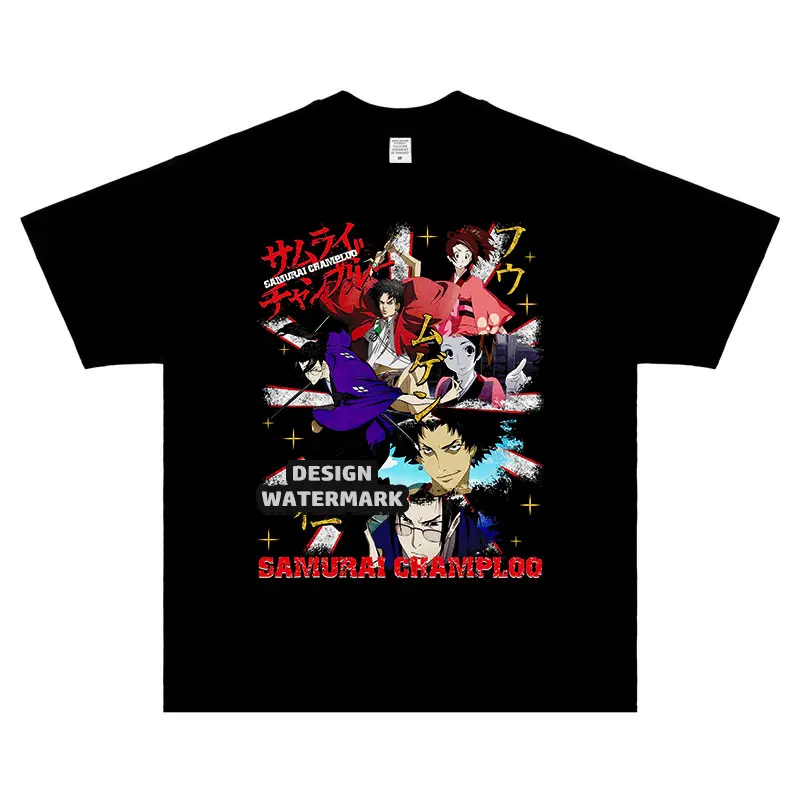 Samurai Champloo T Shirt Anime Mugen Jin Kasumi Fuu Tank Tops Vintage Washed Top Tees Harajuku Short Sleeve Oversized T-shirt