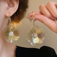 Vintage Metal Hollow Flower Drop Earring for Women Trendy Gold Color Crystal Geometric Personality Ear Hook Wedding Jewelry Gift
