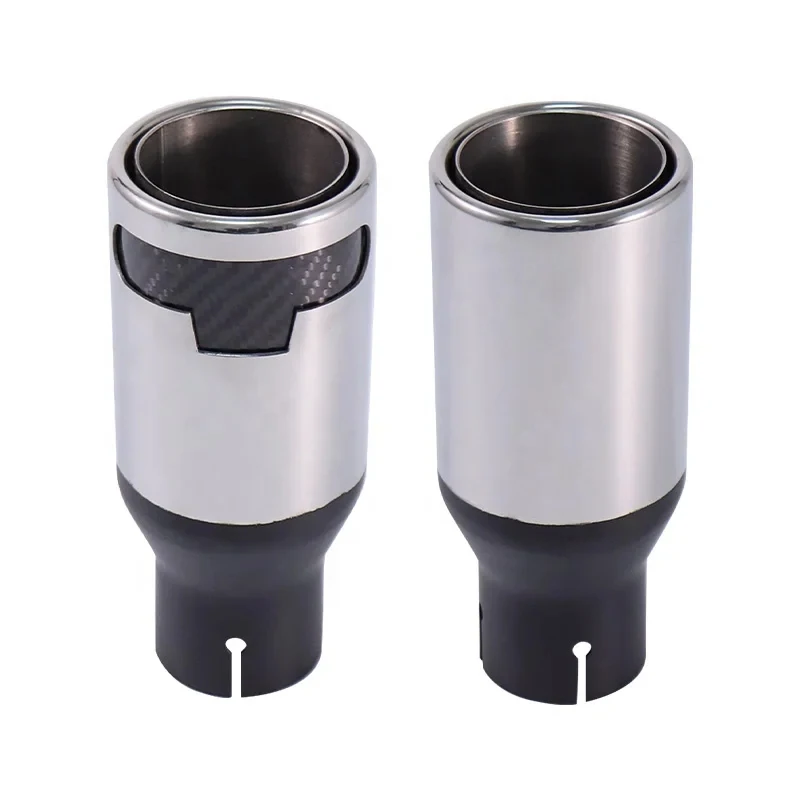 

High Quality Carbon Grain Silver 51mm Inlet Double Layer Thickened Exhaust Tail Tip Universal Vehicles