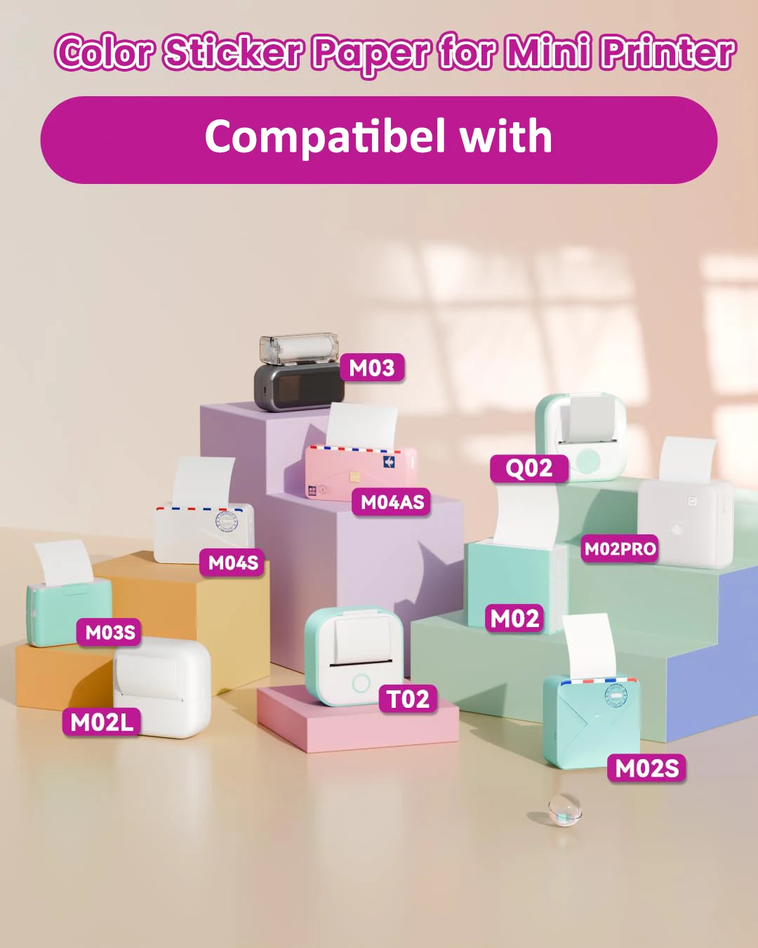 Color Text Transparent Thermal Paper Pink/Cyan/Blue Text on Clear Sticker Paper 53mm Compatible with M02/M02S/M02 PRO/M04S/M04AS