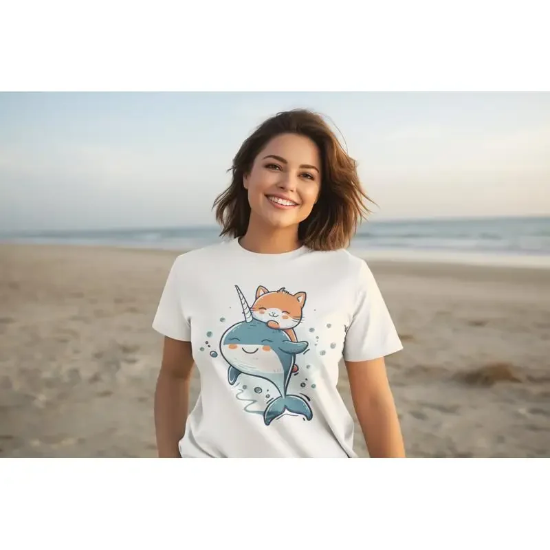 Narwhal T Shirt Cute with Cat for Lover Funny Summer Friendship