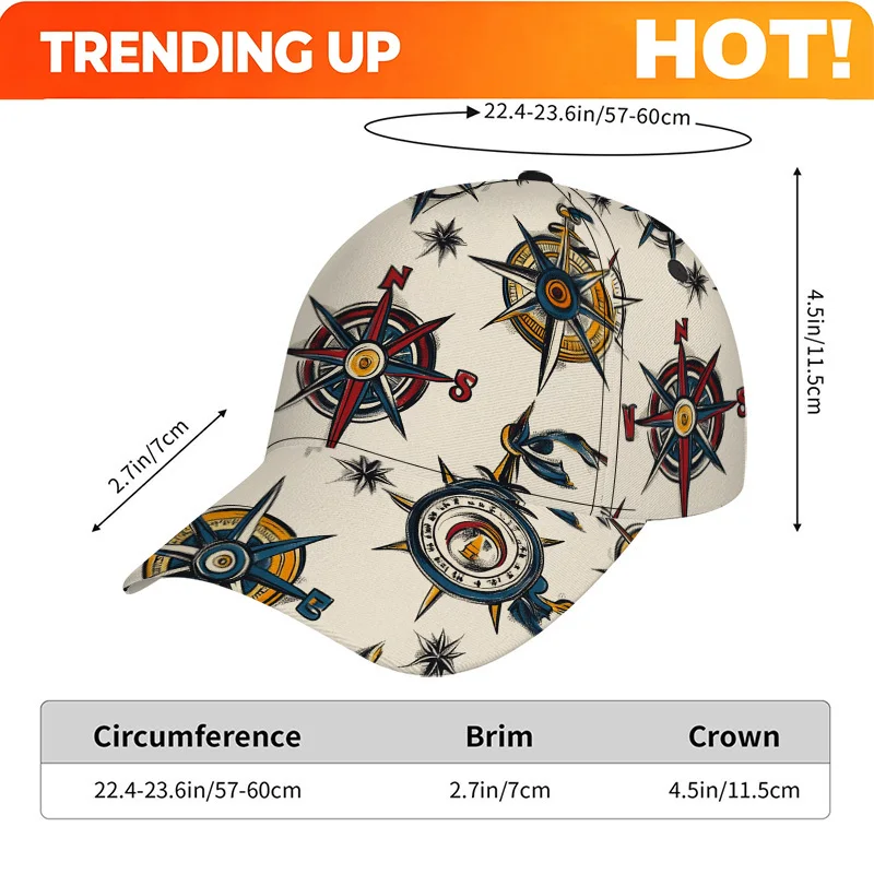 Customization 1pc Compass And Design Print Classic Baseball Cap | Stylish Duckbill Hat, Adjustable Design, Lightweight And Comfo