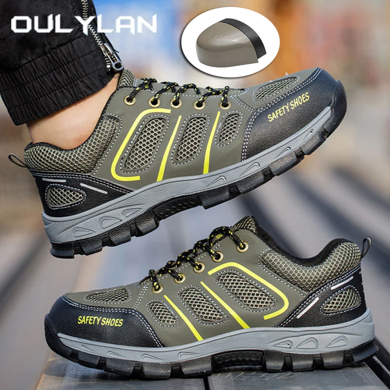 

Oulylan Male Steel Toe Safety Shoes Indestructible Construction Work Shoes Protection Footwear Breathable Hiking Boots For Men