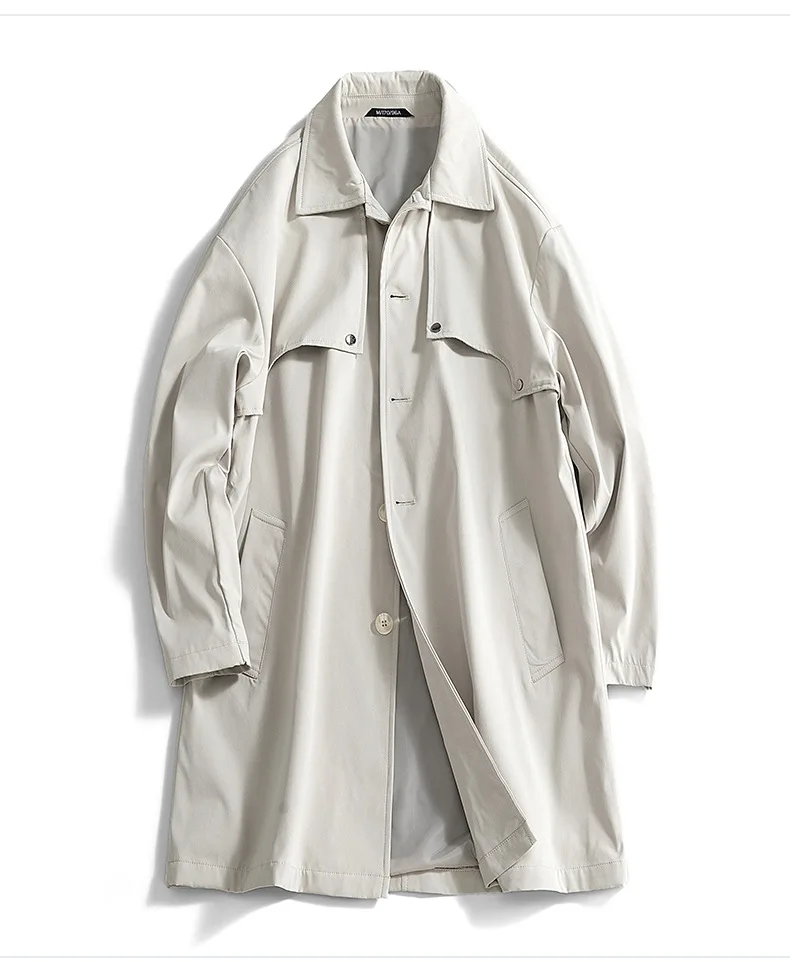 معطف Balmacaan الجديد للرجال لعام 2025، معطف طويل مع ديكور برشام، معطف عصري للربيع والخريف، ملابس خروج فضفاضة #4