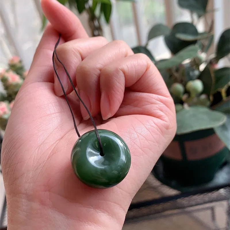 Hotan Jadeite Peace , Spinach Green Jade Pendant, Thin Style, Unisex