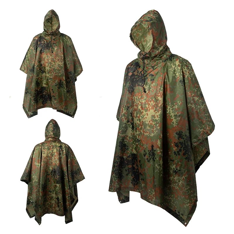 Multifunktionale Regenmantel Wasserdichte Poncho Camouflage Abdeckung Für Camping Jagd Kleidung Shelter Zelt Military Notfall Regenmantel