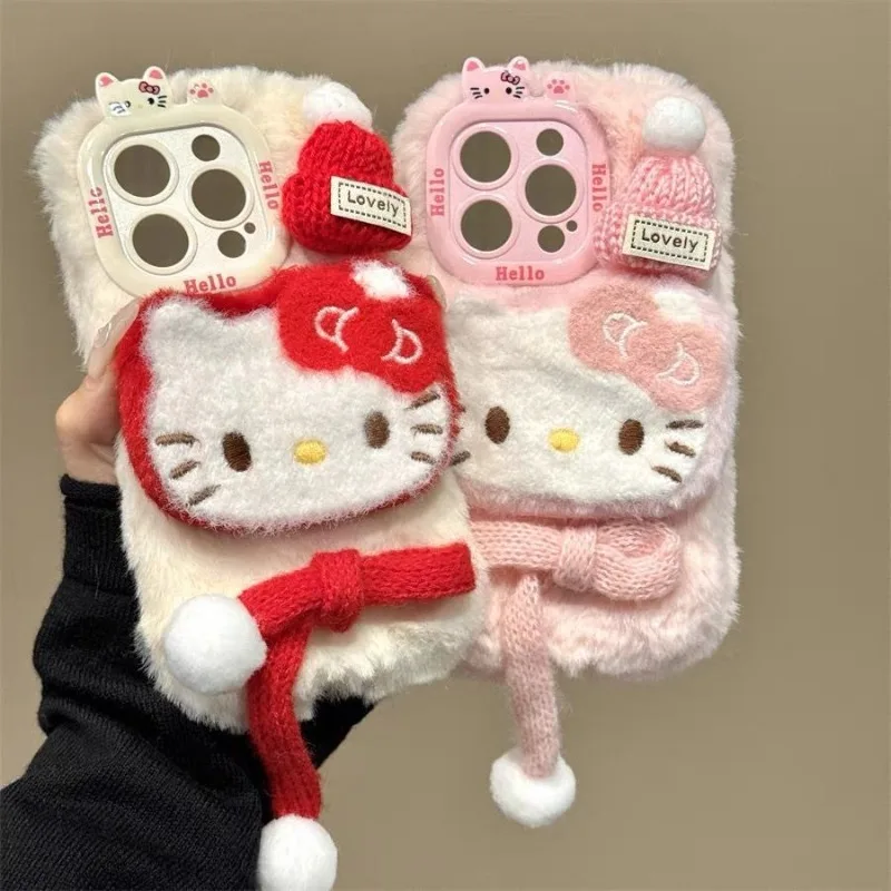 

Kawaii Hello Kitty Sanrio студенческий милый мультяшный плюшевый чехол для телефона Защитный чехол для iPhone Декор для телефона Рождественские подарки для детей