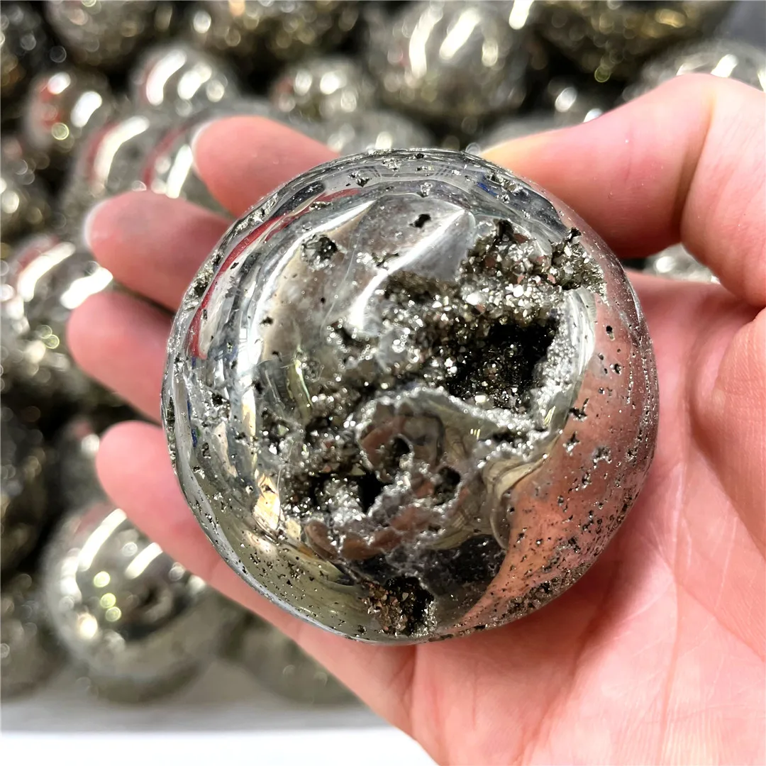 5-7cm 100% Real Crystal Gemstones Natural Pyrite Mineral Rocks Ball Drusy Quartz Sphere Indie Jewelry Feng Shui House Decoration