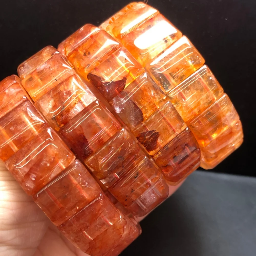 

14MM Natural Red Fire Quartz Hematoid Bracelet Strand Exquisite For Women Jewelry Gift Healing Crystal Energy Gift 1pc