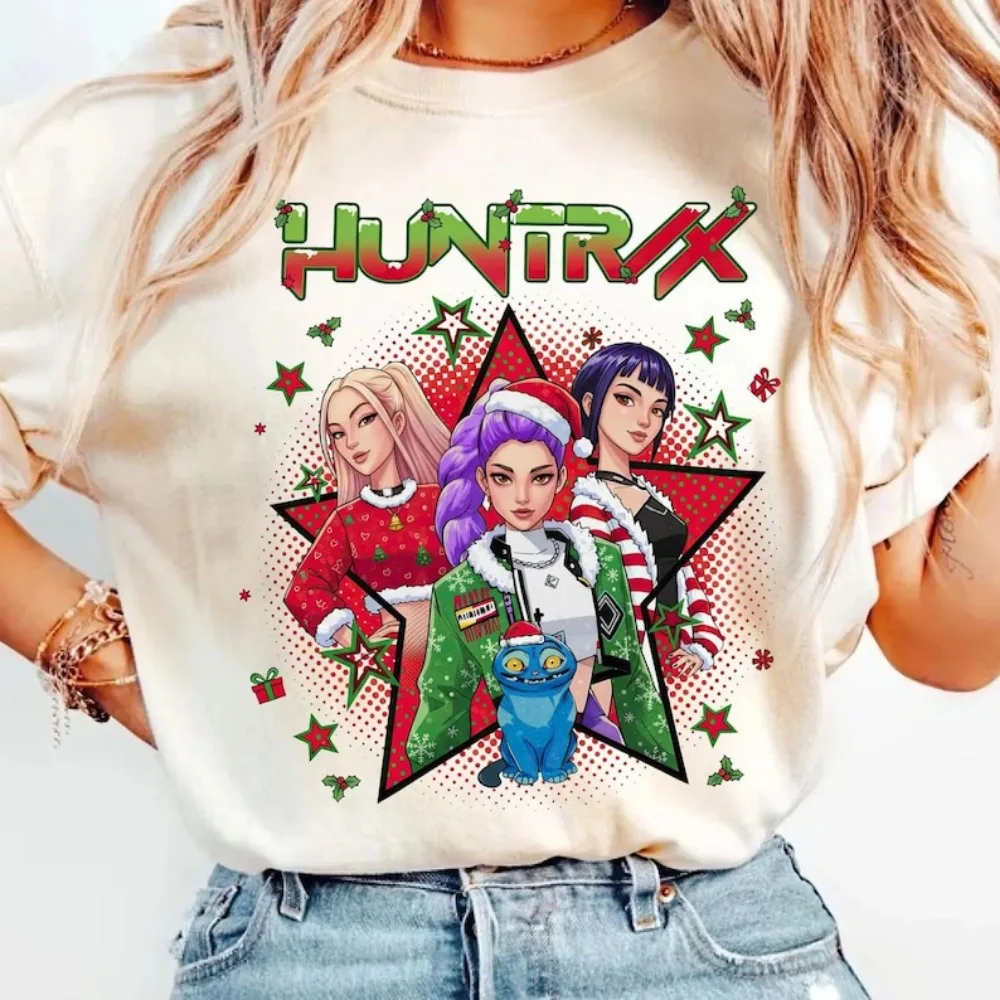 

Рождественская рубашка Huntrix Kpop Demon Hunter футболка KPOP Рождественский подарок футболка с Рождеством Rumi Mira Zoey Holiday Kpop топы