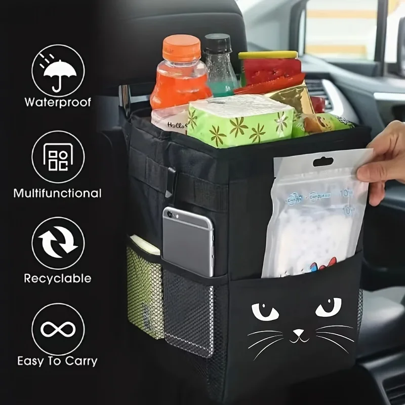 1pc Cat Pattern Car Trash Can With id, Rear Folding Car Storage Bag, Large Capacity, Suitable for Household Use and Car Use