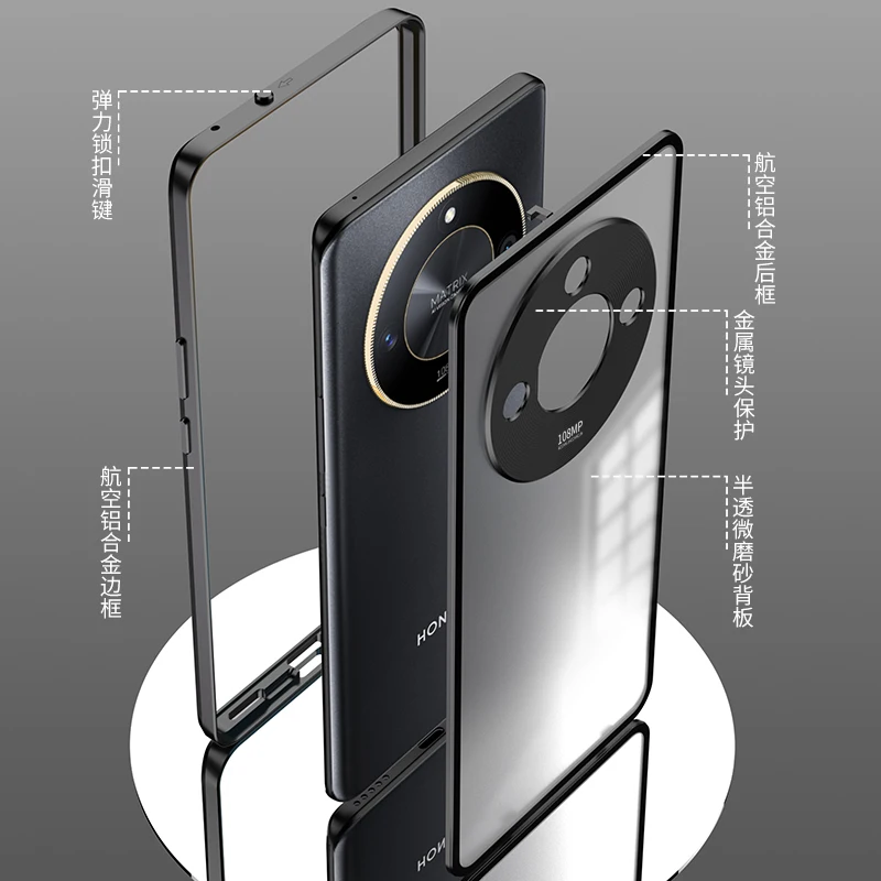 Aluminium Alloy Metal Frame For Honor X50 Case Matte Acrylic Back Cover Metal Bumper Camera Lens Protector Funda
