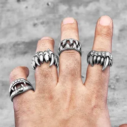 Demon Monster Beast Teeth Stainless Steel Mens Rings Punk Hiphop Unique Trendy for Male Biker Jewelry Creativity Gift Wholesale