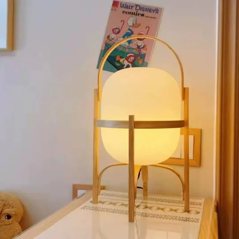 Nordic solid wood designer basket glass floor lamp creative simplicity Japanese style homestay birch wood bed head desk lamp