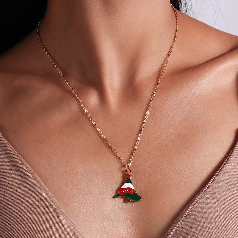 Mode Weihnachten Halsketten Emaille Santa Claus Baum Glocken Anhänger Halskette für Frauen Mädchen Weihnachten Party Urlaub Schmuck Geschenke – Detail 4
