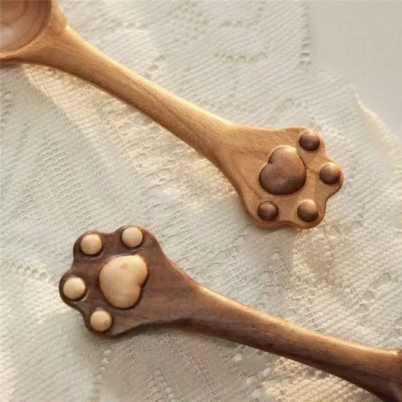

Cute Cat Claw Wooden Handmade Rice Spoon Children's Spoon Japanese Household Dry Rice Spoon Gift