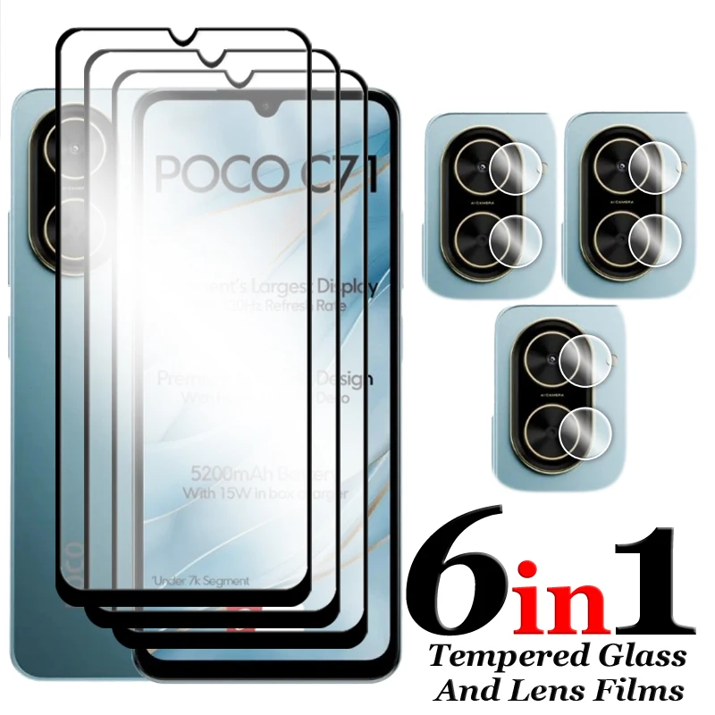 

For Poco C71 Glass For Poco C71 C40 C50 C51 C55 C65 Tempered Glass 2.5D Full Cover Glue Screen Protector For Poco C71 Lens Film