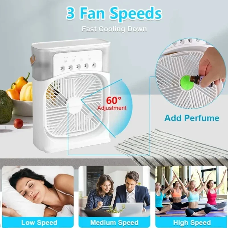 Portable 3 In 1 Fan AIr Conditioner Household Small Air Cooler LED Night Lights Humidifier Air Adjustment Home Ceiling Fans