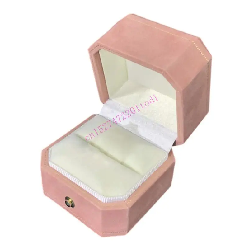 Ring Holder Box with Soft Fabric Cover Octagonal Profile and Hinged Lid for Counter Display, Home Storage, and Wrapping M76B