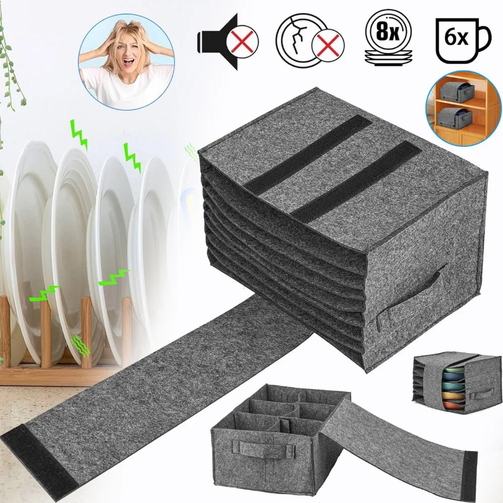 2 szt. torby do przechowywania na kemping, filcowy pojemnik na talerze i kubki, organizer na przybory stołowe z przegródkami, uchwyt na talerze do przyczepy kempingowej chroniący przybory kuchenne.