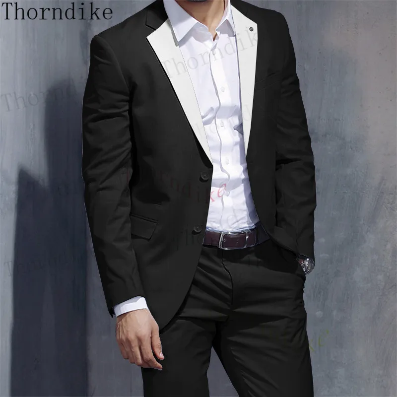 Thorndike Fashion Men's Casual Business Suit 2 Pieces Set Slim Plus Size Solid Color Straight Pants Suit For Wedding Party