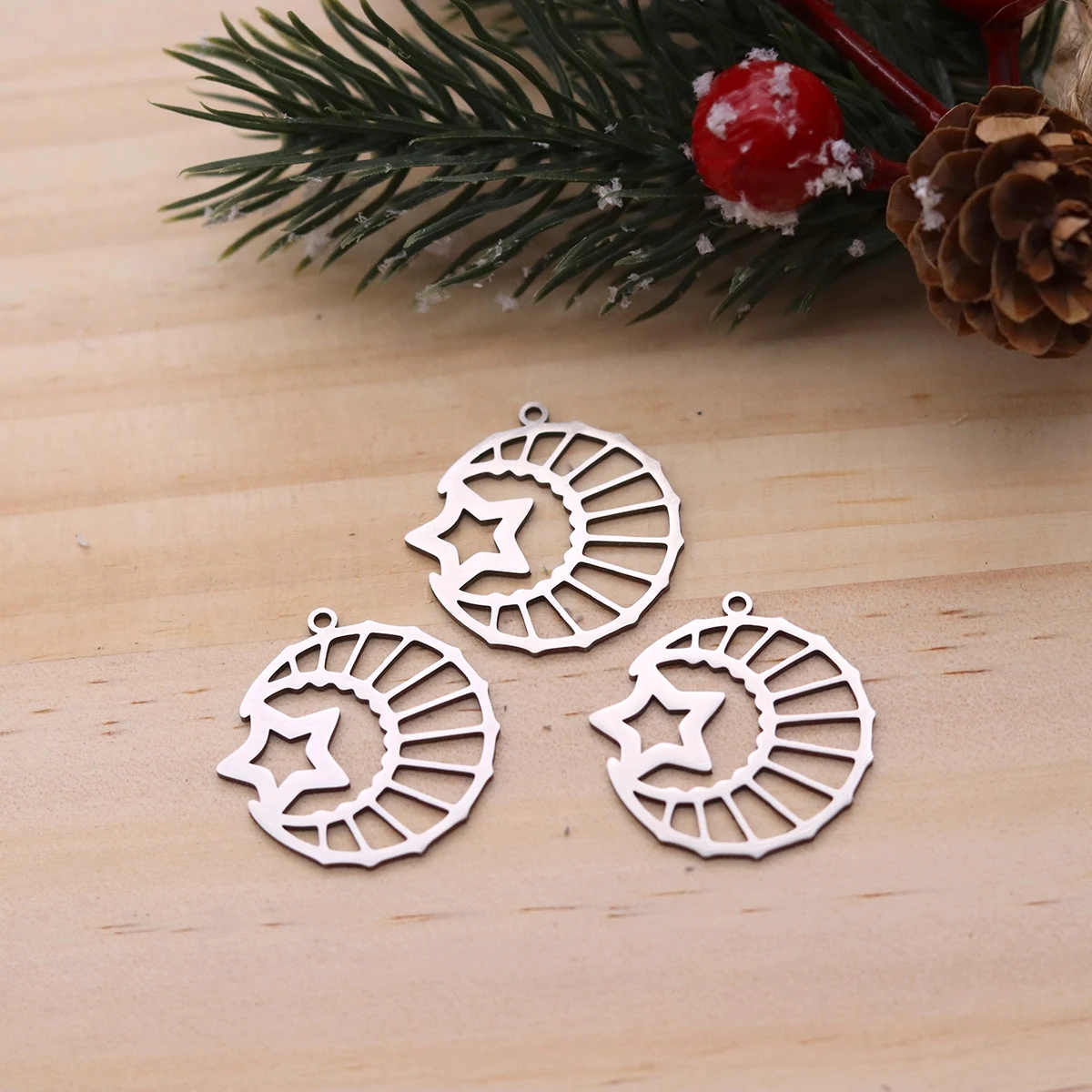 3pcs Moon Star Charms Stainless Steel Hollow Crescent Moon Pendant for DIY Jewelry Making Earrings Necklace Craft Accessories