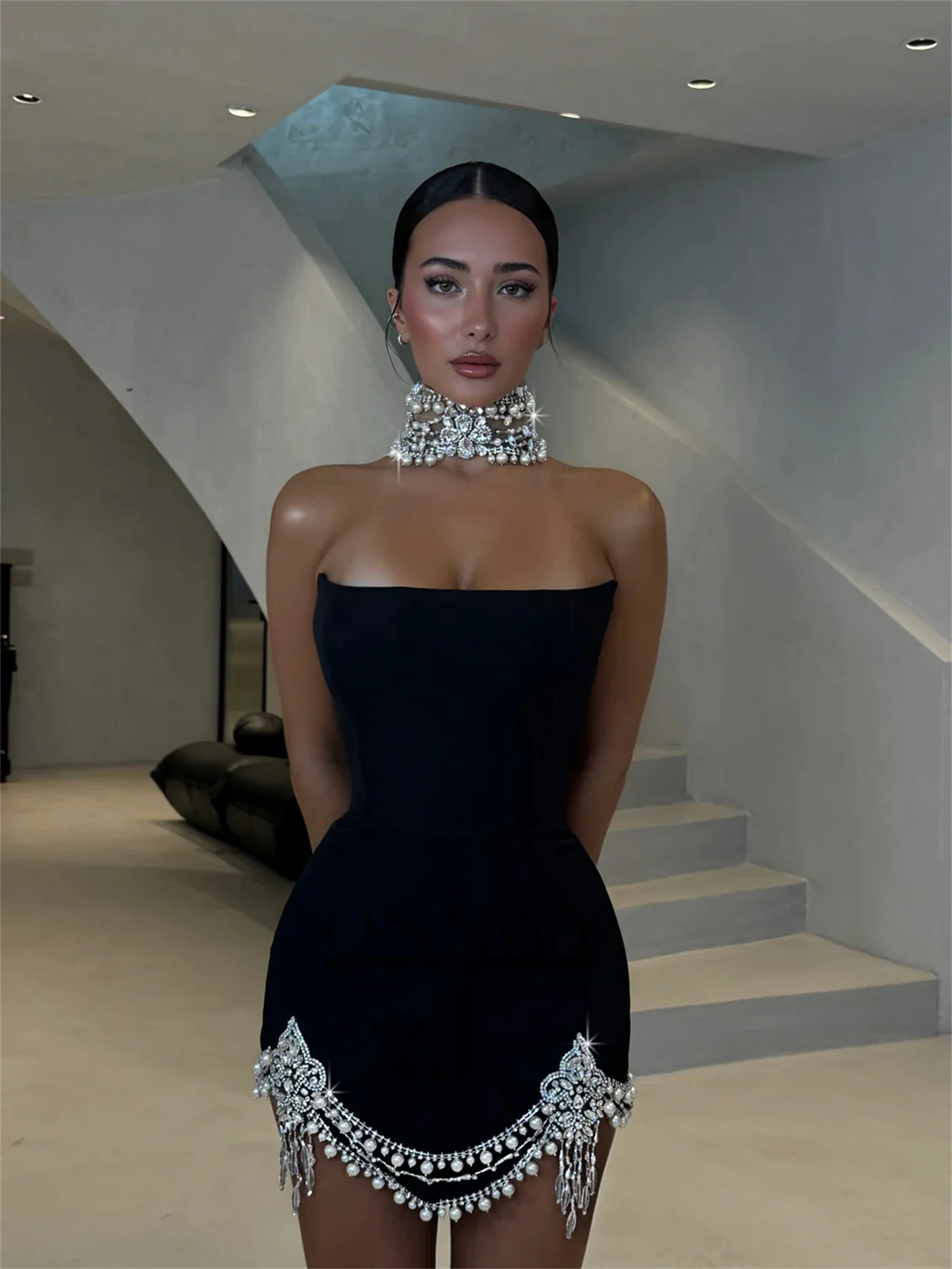 カスタマイズされたクラシックパールホームカミングドレスストラップレスラインストーンオーダーメイドカクテルプロムパーティードレス女性用 Vestidos De Noche