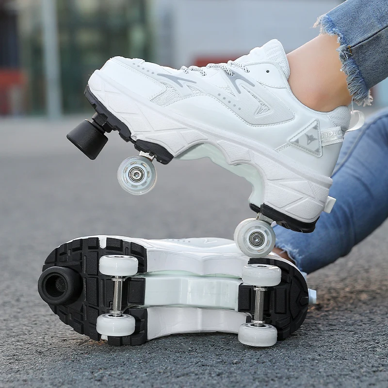 Youth Roller Shoes Retractable Adults Semi Professional Walking Sneakers Girls Boys Urban Street Deformation Fashion Skate Shoes