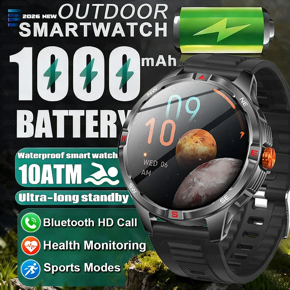 

Outdoor Military 1000mAh Battery Smart Watch Men 10ATM Waterproof 1.46" AMOLED Screen BT Call Sports Heart Rate Watch 2026 New