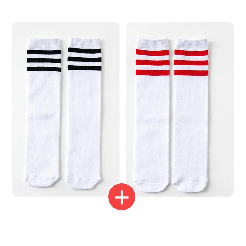 1/2/3Pairs Kinder Mädchen Kniehohe Baumwolle Socken Schwarz Weiß Drei-Linie Gestreiften Laufsport socken Fußball Golf Sport Socken – Detail 13