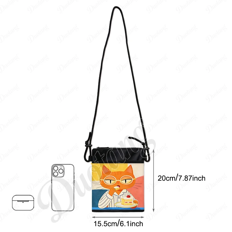 Cat Having Coffee/ Having A Piece of Cake Reading Newspapers Print Messenger Bags Handbags Shoulder Bag Phone Keys Purse Holder