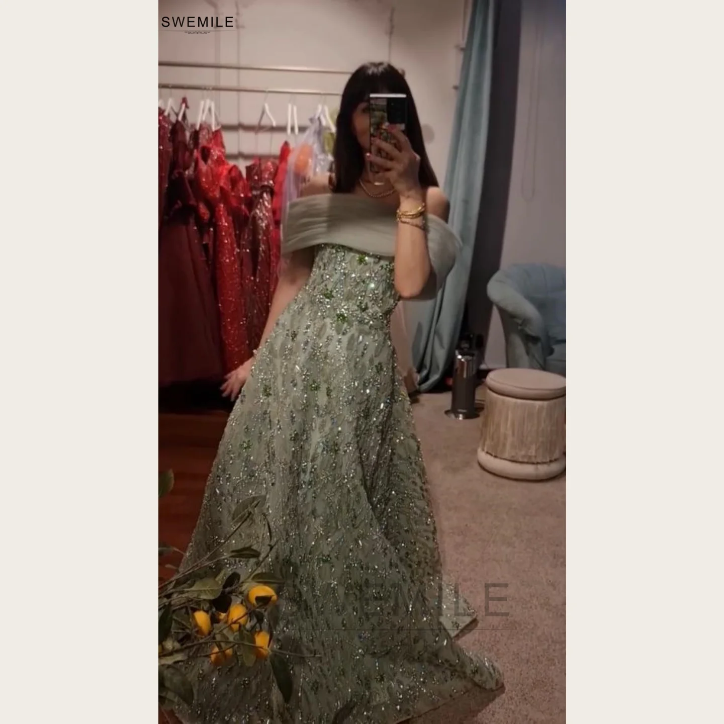 SWEMILE Customized Off Shoulder Evening Dress Luxury Crystal Beaded  Sleeveless A-Line Prom Dress Floor-Length Saudi Formal Gowns - AliExpress  320