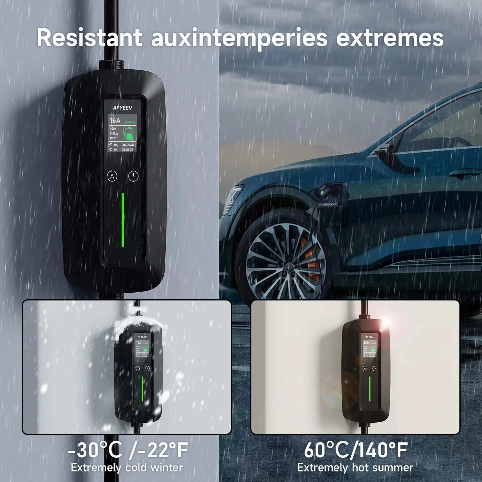 AFYEEV Typ2 Tragbares EV-Ladegerät 11KW 16A GBT Elektroauto-Ladegerät Schnellladung mit Einstellung Ladezeit CEE-Stecker Wallbox