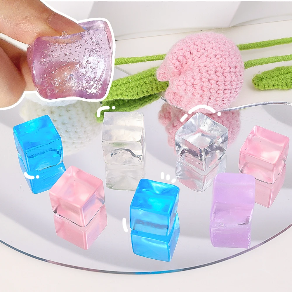 1-10pcs Creative Cute Transparent Ice Cubes Squeeze Rebound Toy Kids Silicone Jelly Cube Sensory Relief Pinch Music Toys Gift