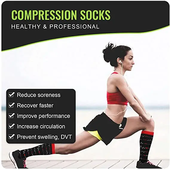 4 Pairs/Pack Compression Socks High Sports Socks for Women Men Running Hiking 20-30mmHg Edema Diabetes Varicose Veins Socks