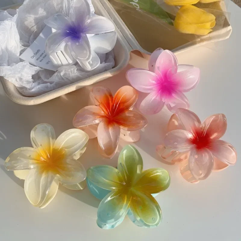 Sweet Gradient Flower Acrylic Hair Claws Clip for Women Girls Hairpins Summer Beach Hawaiian Headwear Hair Accessories