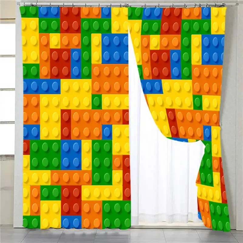 Cartoon Blocks Cube Colorful Kid Curtains Window Treatment For Bedroom Office Kitchen Living Room Home Decor Room Decor  2pcs