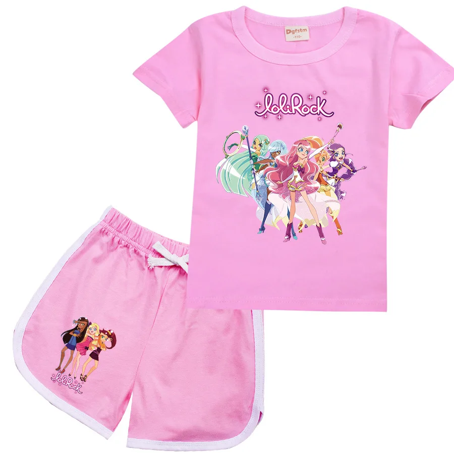 Fashion LoliRock Magical Girl Clothes Summer Clothing Kids LoliRock Sports Suit T Shirt+Pants 2pcs Baby Children Outfits Pajamas