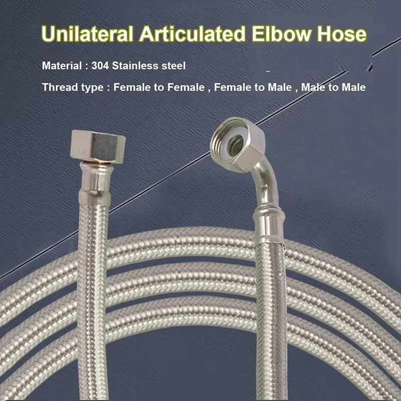 Unilateral articulated elbow 304 stainless steel braided hose water heater toilet angle valve faucet hot cold water inlet pipe