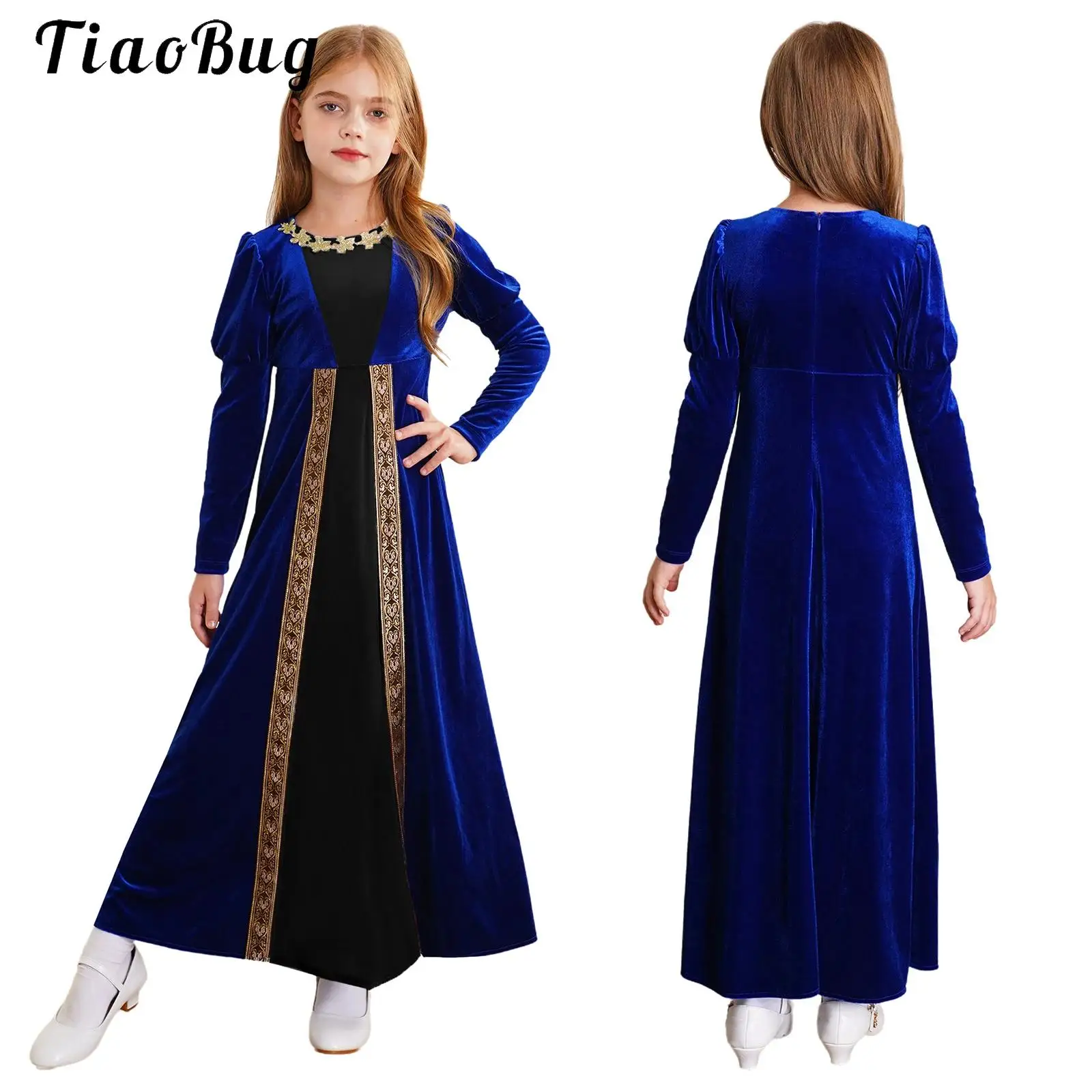 

Medieval Renaissance Princess Girls Velvet Dress Halloween Cosplay Historical Costume Fancy Carnival Party Victorian Maxi Gown