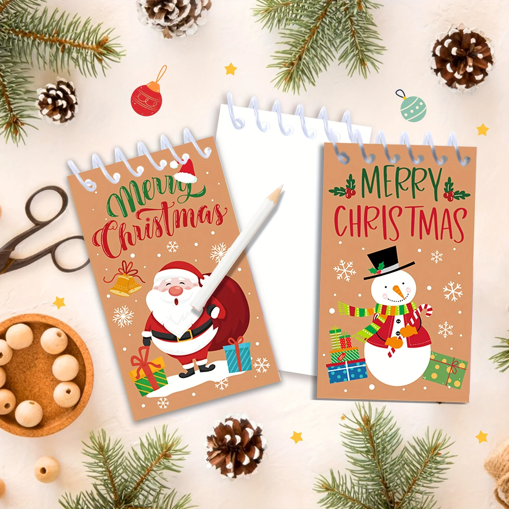 16Weihnachtsthema-Set, 8 einziehbarer Weihnachtsstift + 8 dieses Weihnachts-Spiral-Notizbuch aus Leder, Feiertags-Schreibstift, Weihnachtsbaum San – Detail 3