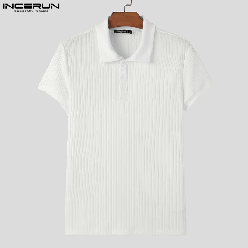 INCERUN Tops 2024 Korean Style Fashion New Men\'s Tight Striped Contrast Shirts Casual Streetwear Male Short Sleeved Blouse S-5XL