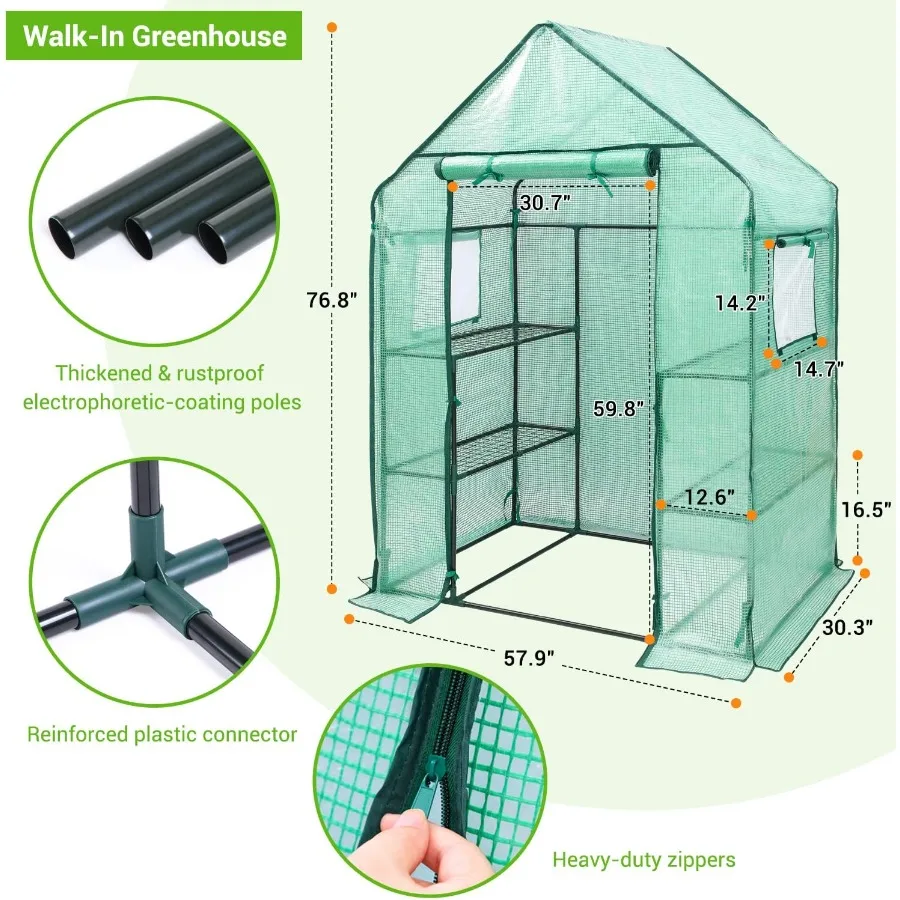 الدفيئة المحمولة في الهواء الطلق مع نوافذ جانبية شبكية لنمو نباتات المشي الصغيرة: تصميم 3 طبقات 4 أرفف غطاء بلاستيكي متين من البولي ايثيلين #6