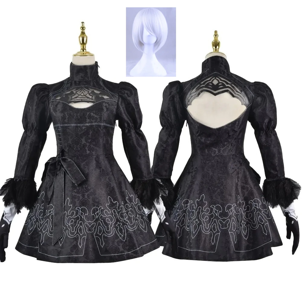 

Big Size Yorha 2B Cosplay Costume Black Leotard Dress 2B Full Set Halloween Shojou Magical Girl Outfits Wig Gloves
