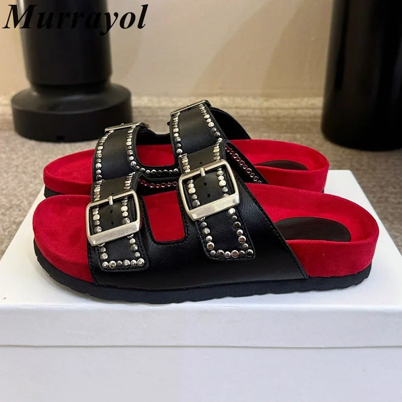 

Slippers Flat Thick Bottom Slippers Women Open Toe Metal Buckle Decor Lazy Sandals Ladies Summer Outdoor Vacation Shoes 2026