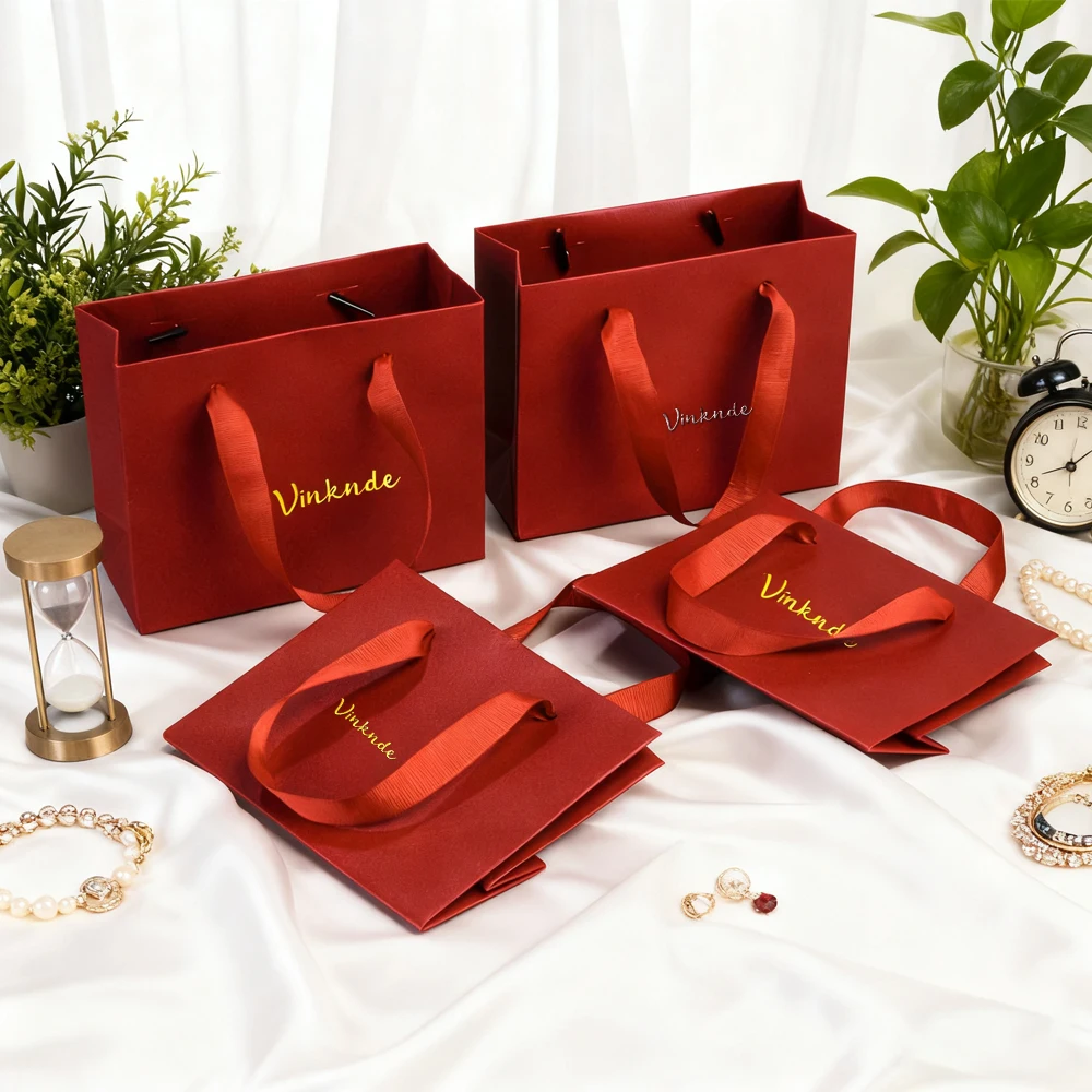 

Custom Luxury Gift Paper Tote Bags Personalized Logo Thick Textured Packaging Pouches for Jewelry Lipstick Perfume Candle Flower