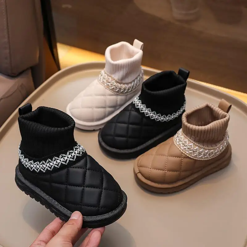

Girl Winter Ankle Boots Thicken Cotton Shoes Fleece-Lined Leather Shoes Anti-Slippery Child Keep Warm Kawaii Fashion Casual Shoe