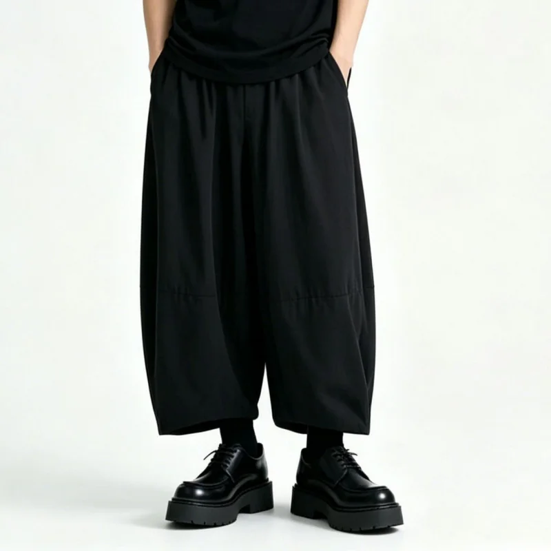 

New men's pants, dark-style wide-leg pants, unisex loose-fitting cropped pants, spliced casual trendy pants 2370