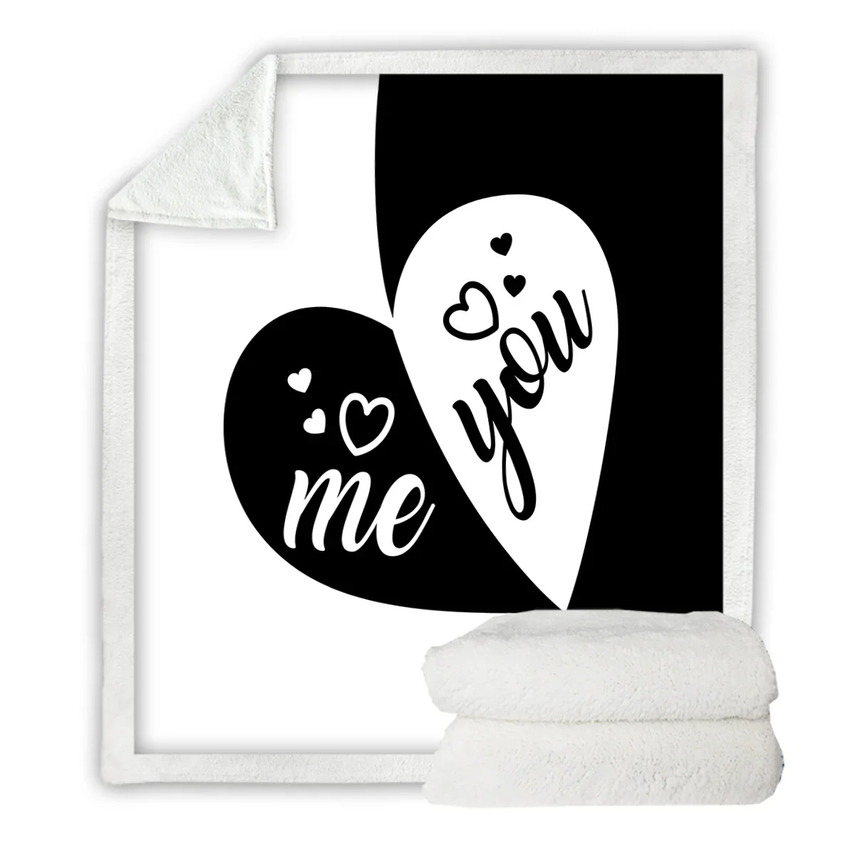 

3d printed blanket White Love Hearts Fleece Blanket You and Me Pattern Fuzzy Warm and Cozy Throws Sofa for Kids Teens Adults