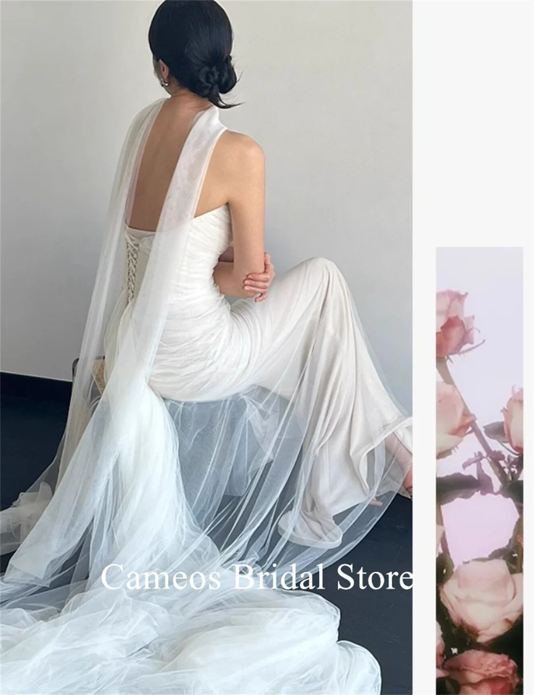 SONDR Strapless Tulle Korea Elegant Wedding Dress Customized Bride Dress 웨딩드레스 Mermaid Ruched Corset Ivory Wedding Gown Bridal